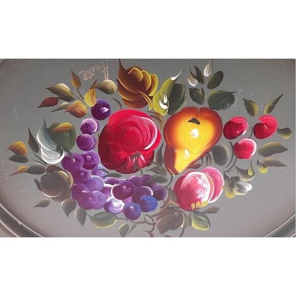 Handpainted Nashco Vintage 19.5” Handled Tole Tray In Beautiful Condition - Picture 3 of 4